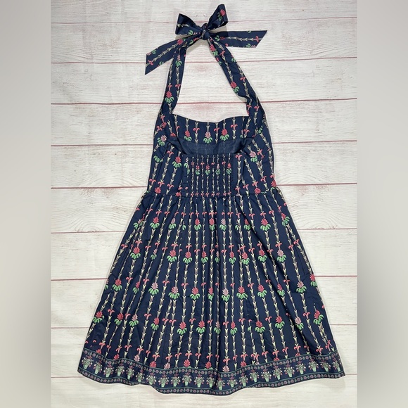 Hill House The Fleur Mini Dress - Small - Navy Blue Trailing Fern Floral halter - Picture 7 of 15